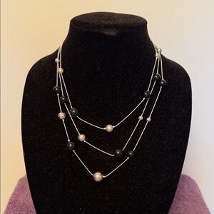 Elegant Silver and Black Beaded Necklace